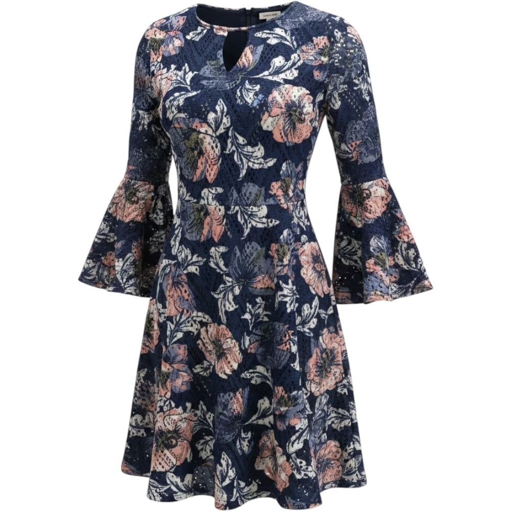 Westport Womens Floral Lace Bell Sleeve Keyhole Shift Dress Navy Blue XL NWT
